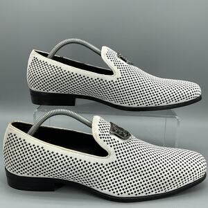 NEW Stacy Adams Men’s Swagger Studded Ornament Slip on Loafer White Size 10.5M